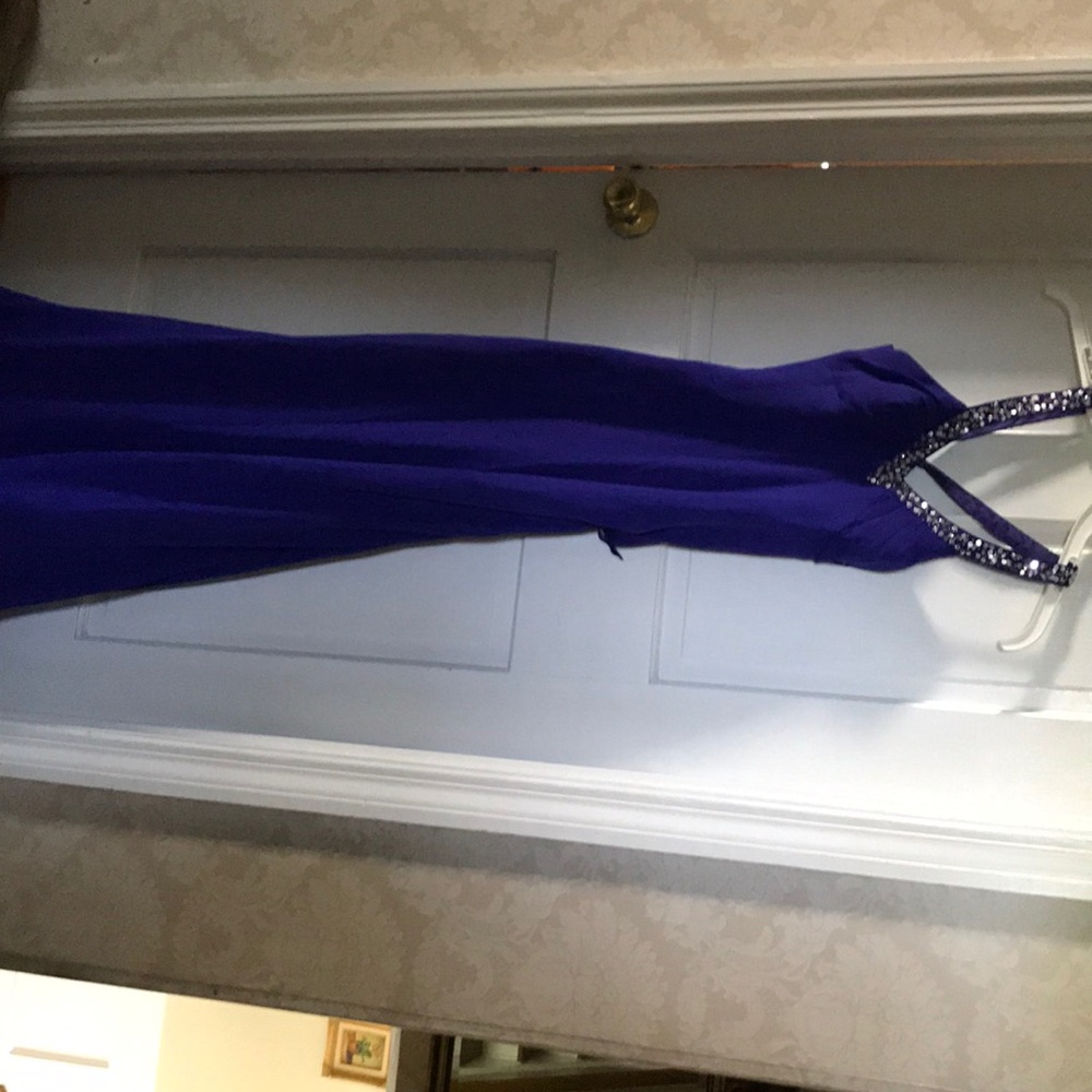 Royal blue prom dress with silver sequence